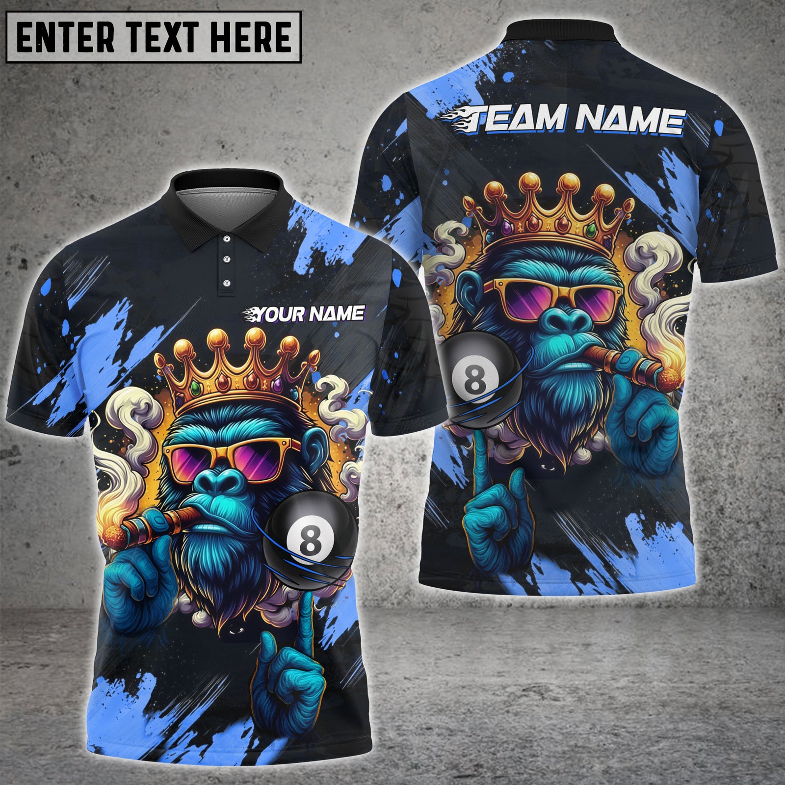 Blisscorners Billiard King Ape 8-Ball Pool Multicolor Customized Name, Team Name 3D Shirt