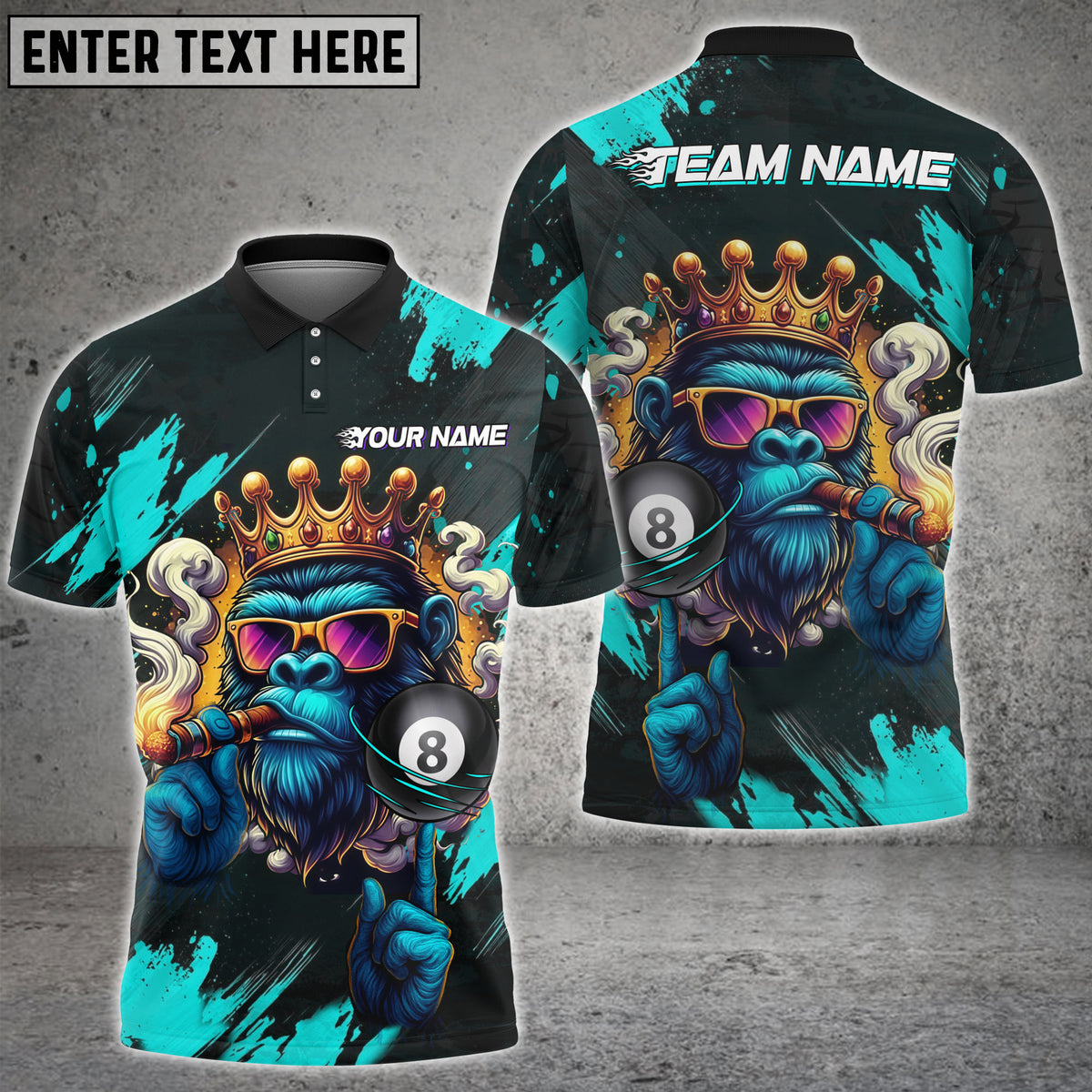Blisscorners Billiard King Ape 8-Ball Pool Multicolor Customized Name, Team Name 3D Shirt