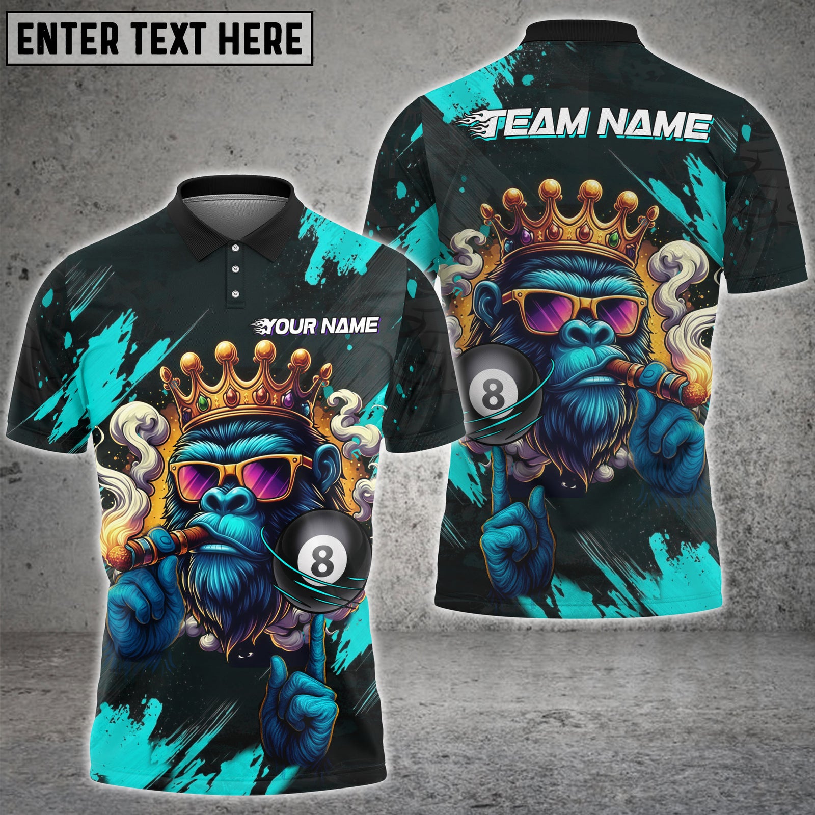 Blisscorners Billiard King Ape 8-Ball Pool Multicolor Customized Name, Team Name 3D Shirt