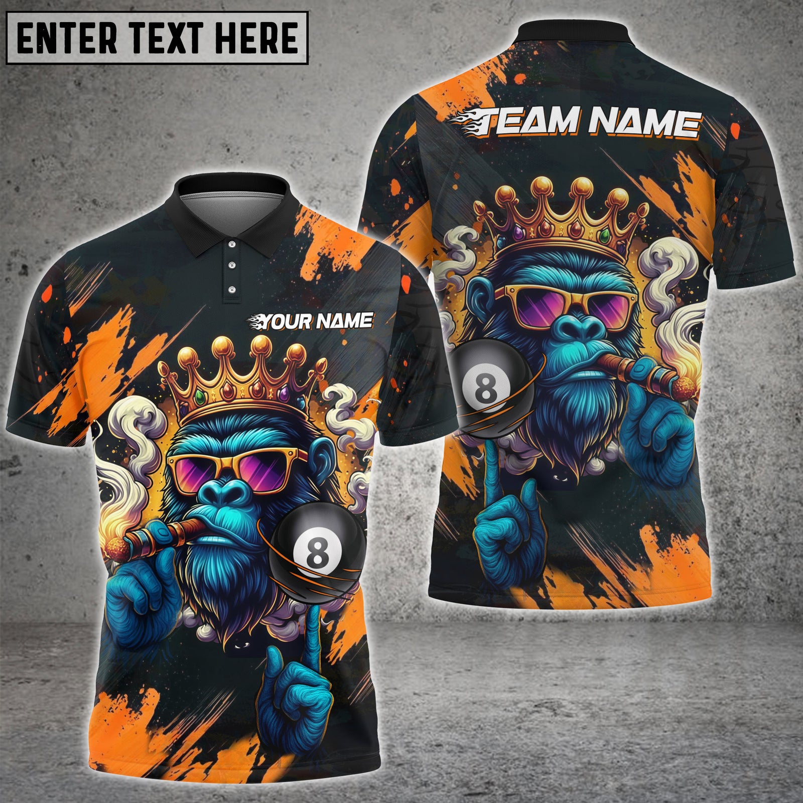 Blisscorners Billiard King Ape 8-Ball Pool Multicolor Customized Name, Team Name 3D Shirt