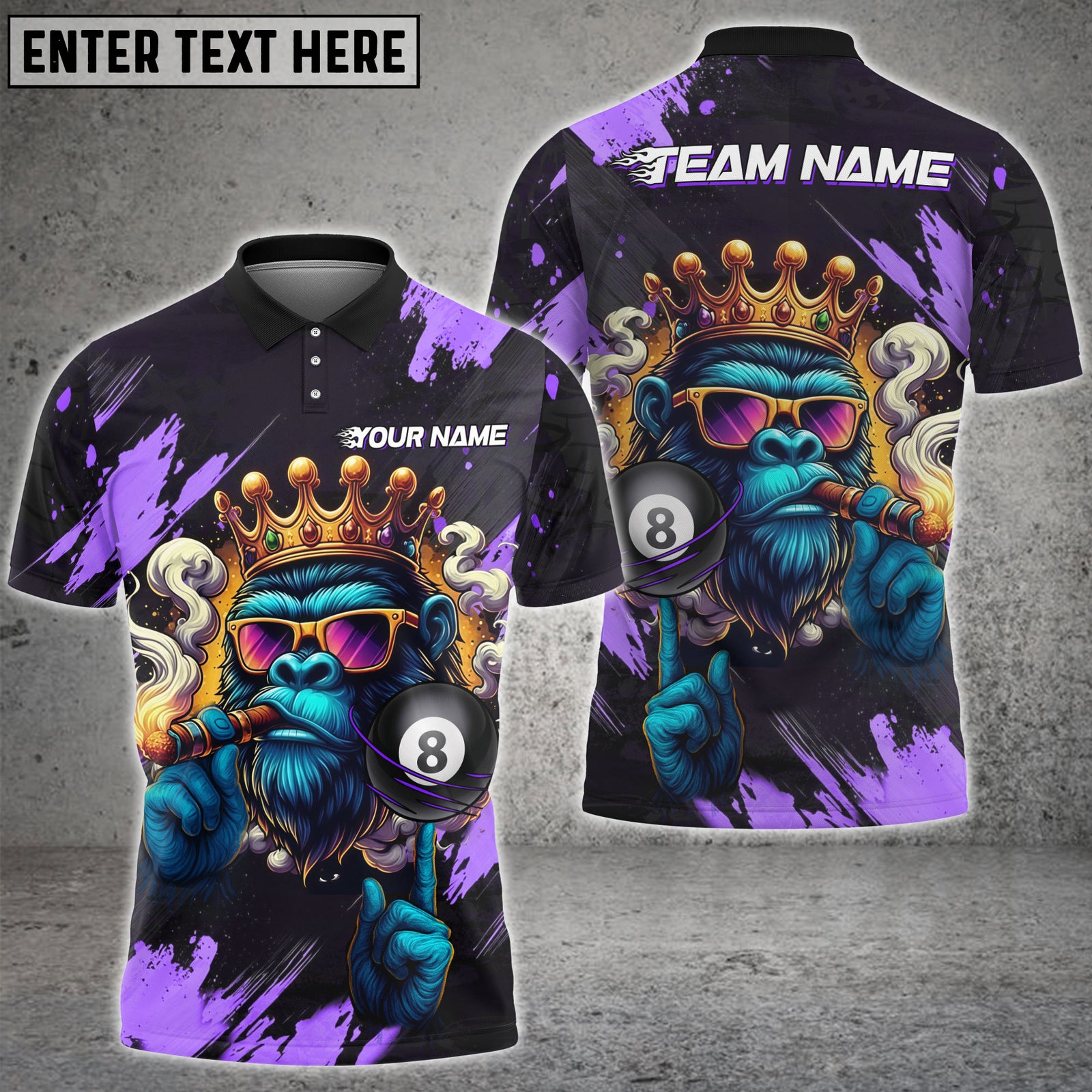 Blisscorners Billiard King Ape 8-Ball Pool Multicolor Customized Name, Team Name 3D Shirt