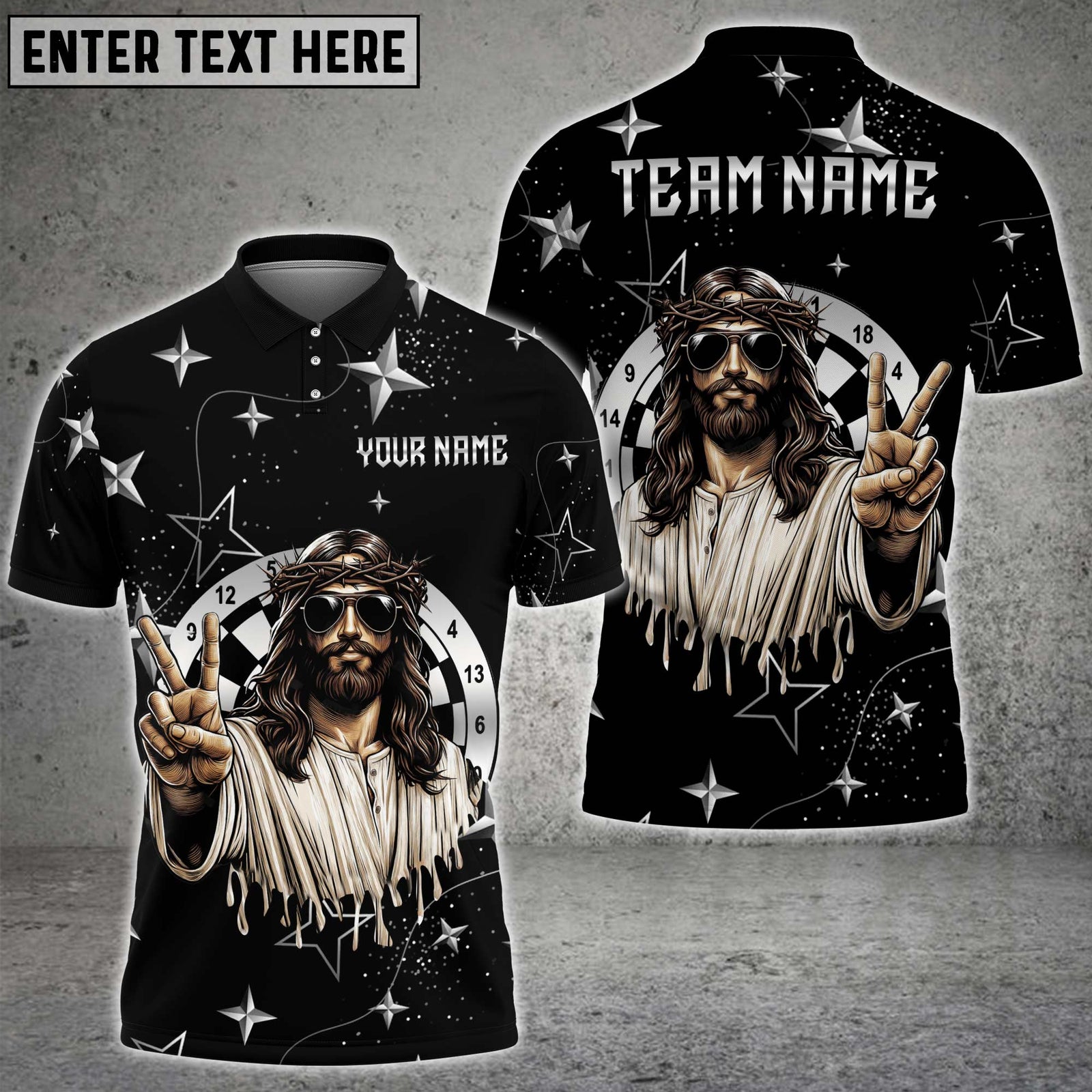 Blisscorners Darts Jesus Peace Sign Starry Night Multicolor Customized Name, Team Name 3D Shirts