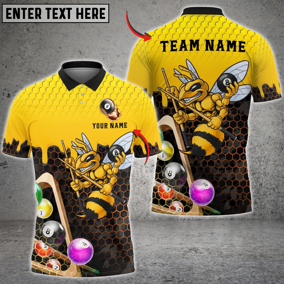 Blisscorners Billiards Angry Bee 8 Ball Honeycomb Personalized Name 3D Unisex Shirt