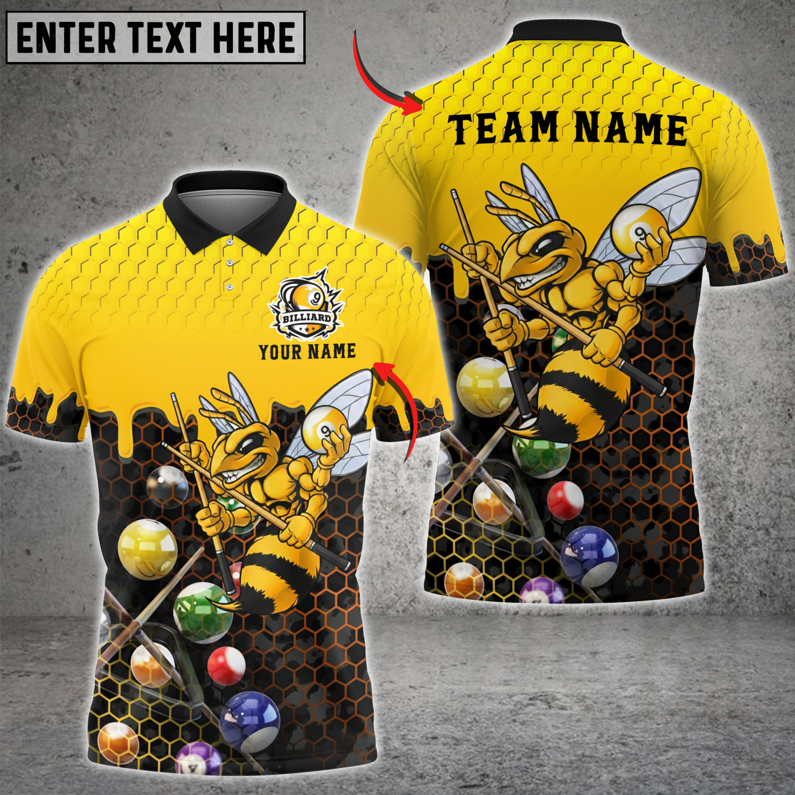 Blisscorners Billiards Power Bee 9 Ball Honeycomb Personalized Name 3D Unisex Shirt