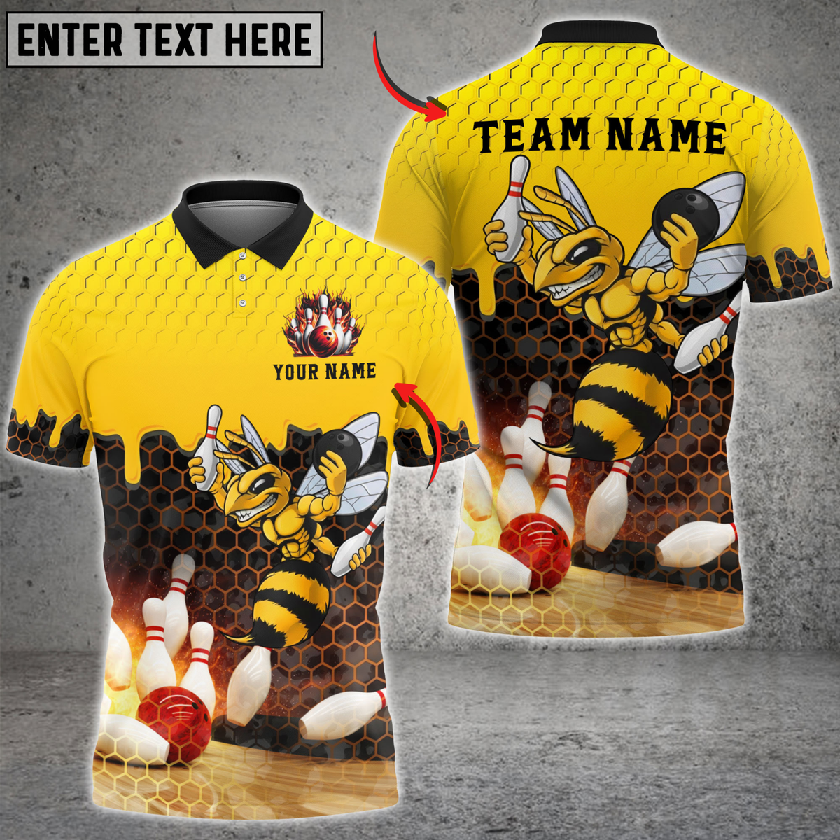 Blisscorners Bowling Fire Strike Bee Honeycomb Personalized Name 3D Unisex Shirt
