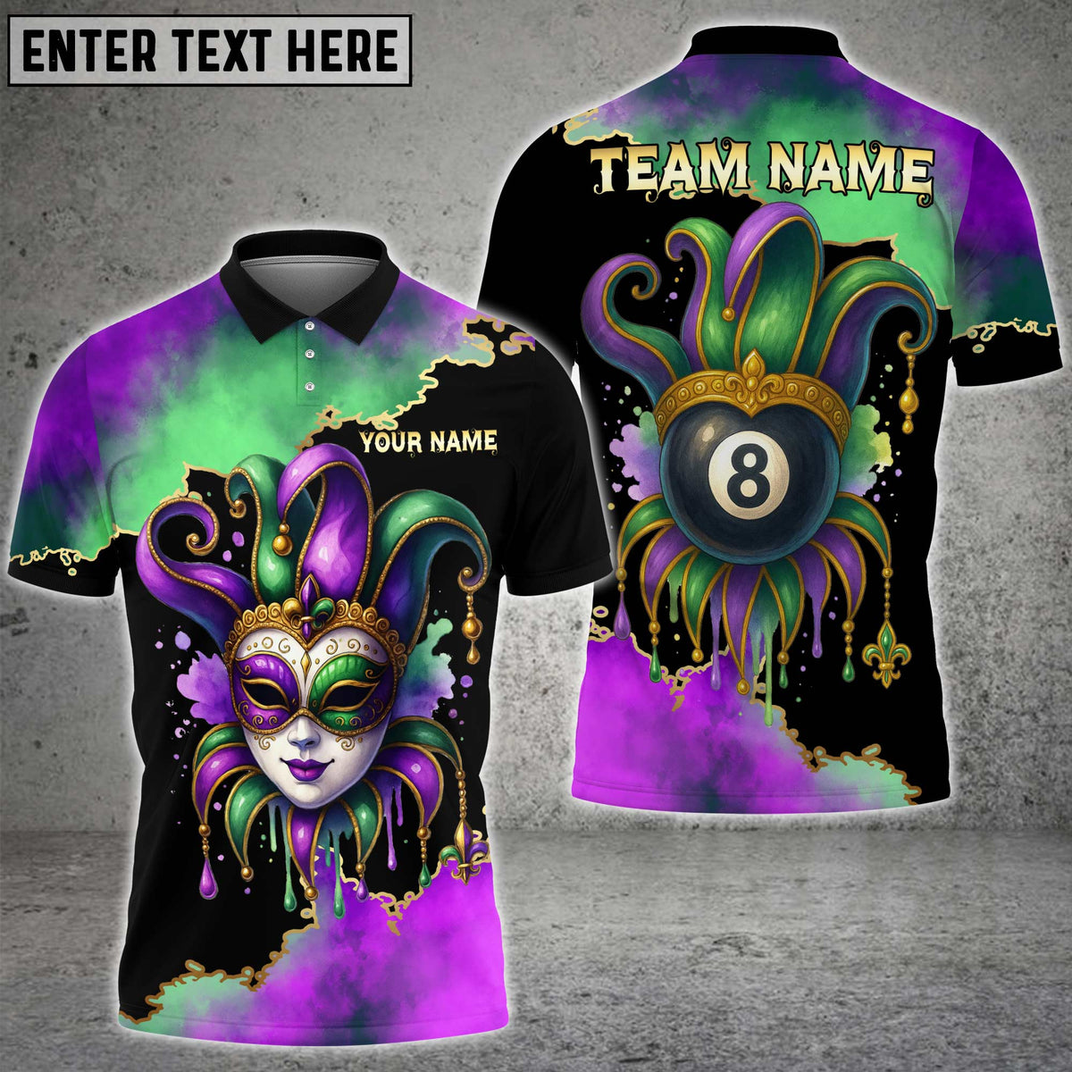 Blisscorners Billiards 8 Ball Mardi Gras Mask Personalized Name 3D Unisex Shirt
