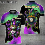 Blisscorners Billiards 8 Ball Mardi Gras Mask Personalized Name 3D Unisex Shirt