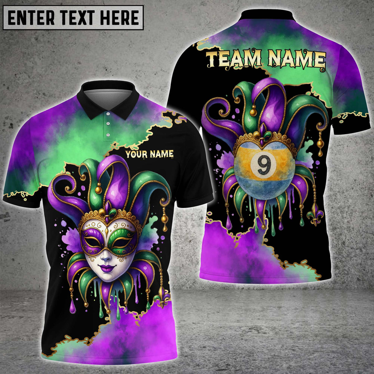 Blisscorners Billiards 9 Ball Mardi Gras Mask Personalized Name 3D Unisex Shirt