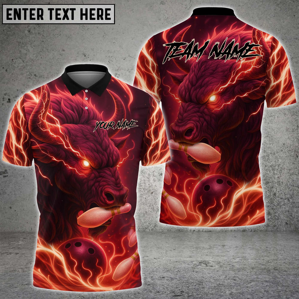 Blisscorners Bowling Fire Bull Flaming Pins Multicolor Customized Name, Team Name 3D Shirts