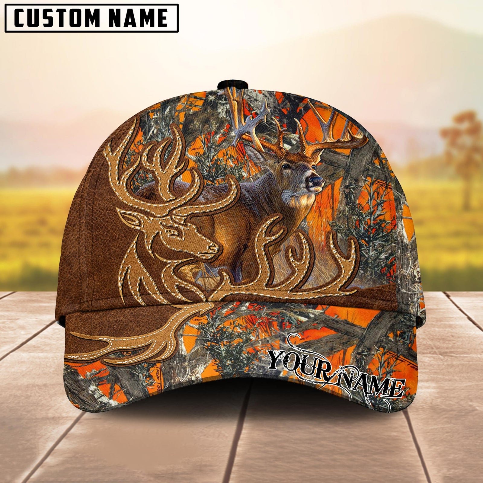 Blisscorners Deer Hunter Leather-Style Patch Personalized Hat 3D Printed Multicolor
