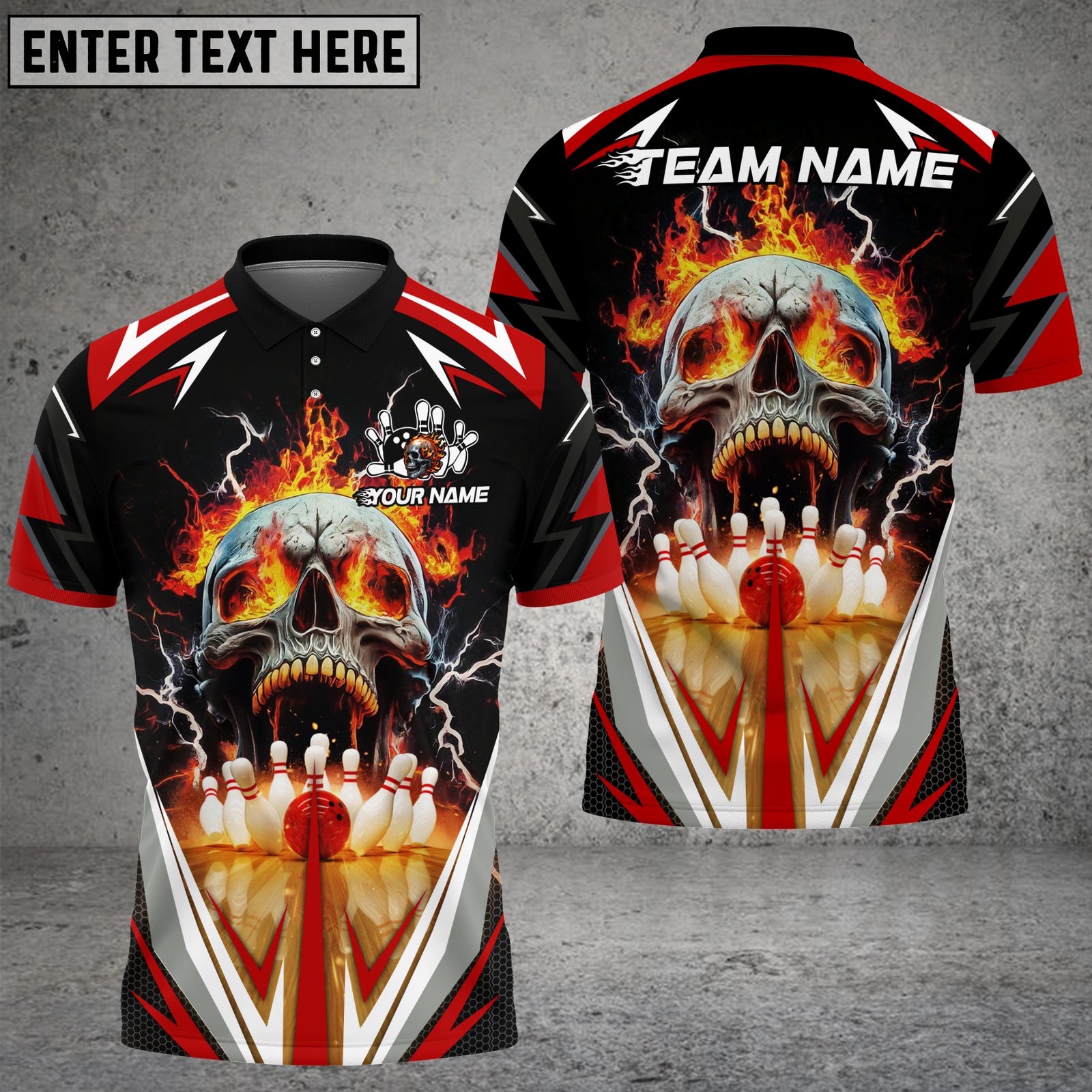 Blisscorners Bowling Flaming Skull Strike Multicolor Customized Name, Team Name 3D Shirts