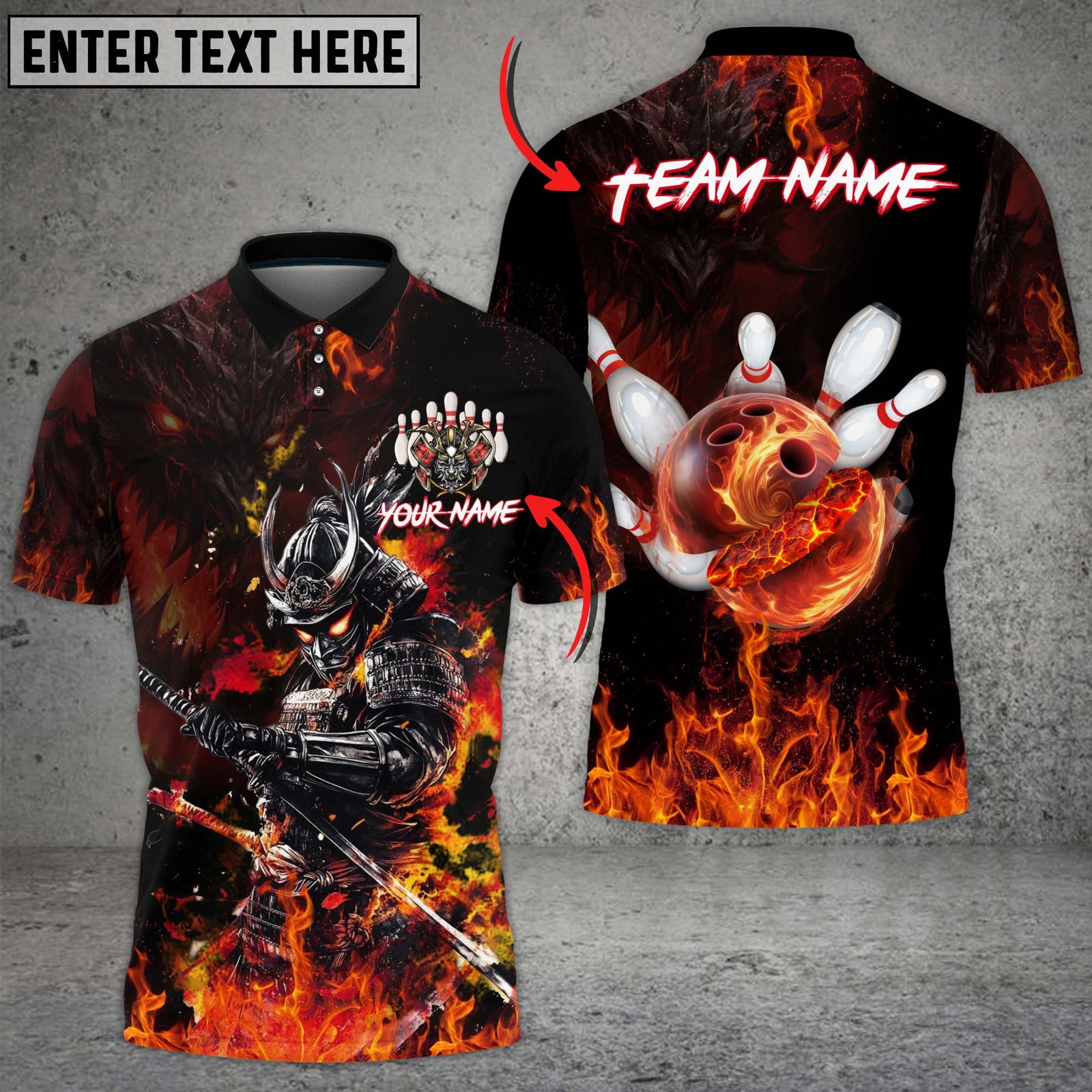 Blisscorners Bowling Samurai Inferno Multicolor Customized Name, Team Name 3D Shirts