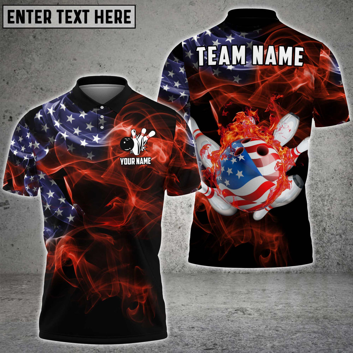 Blisscorners Bowling Shirt American Flag Fire Bowling Ball Pins Personalized Name Team Name 3D Shirt