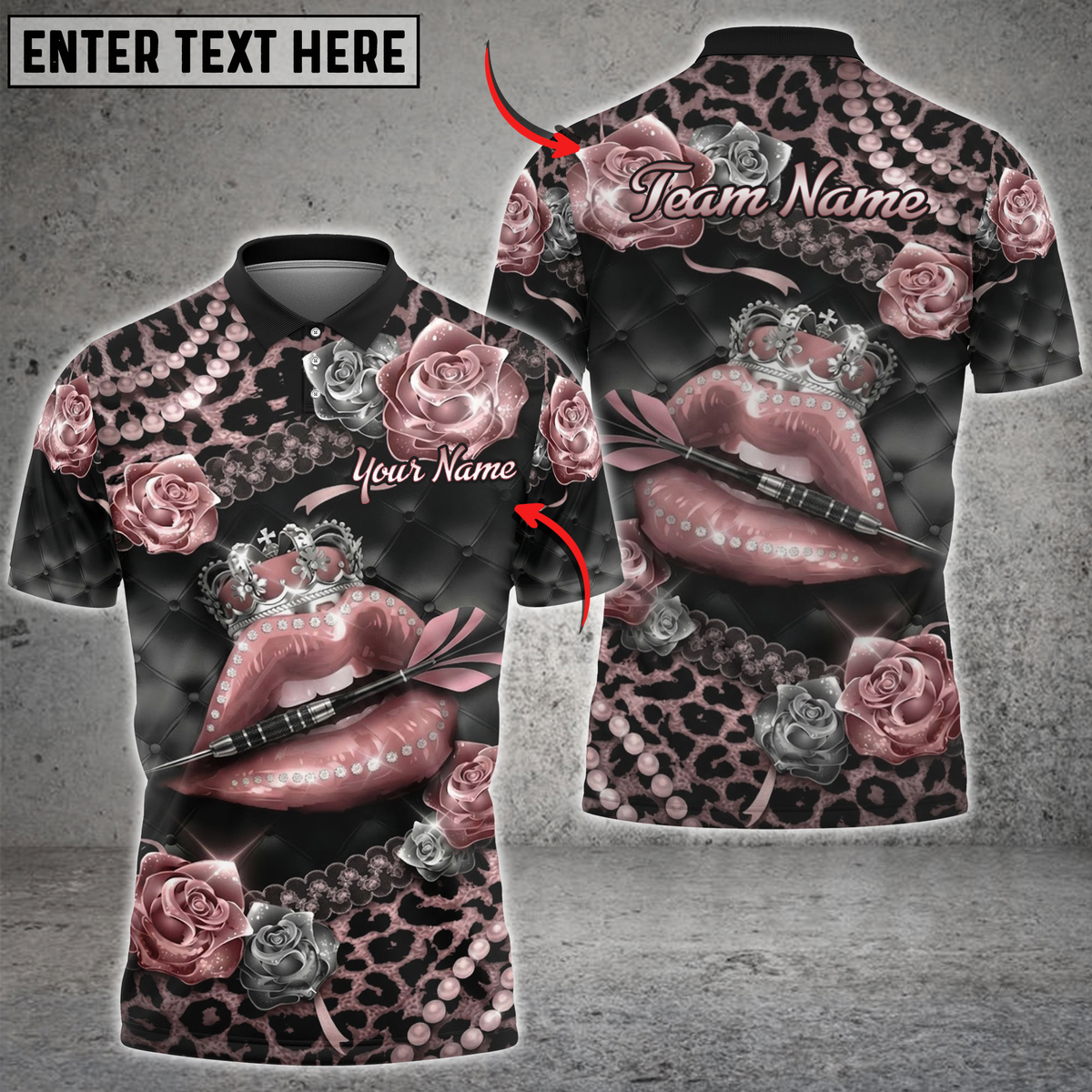 Blisscorners Darts Queen Lips Crown Roses Leopard Pearl Pattern Personalized Name, Team Name 3D Shirt