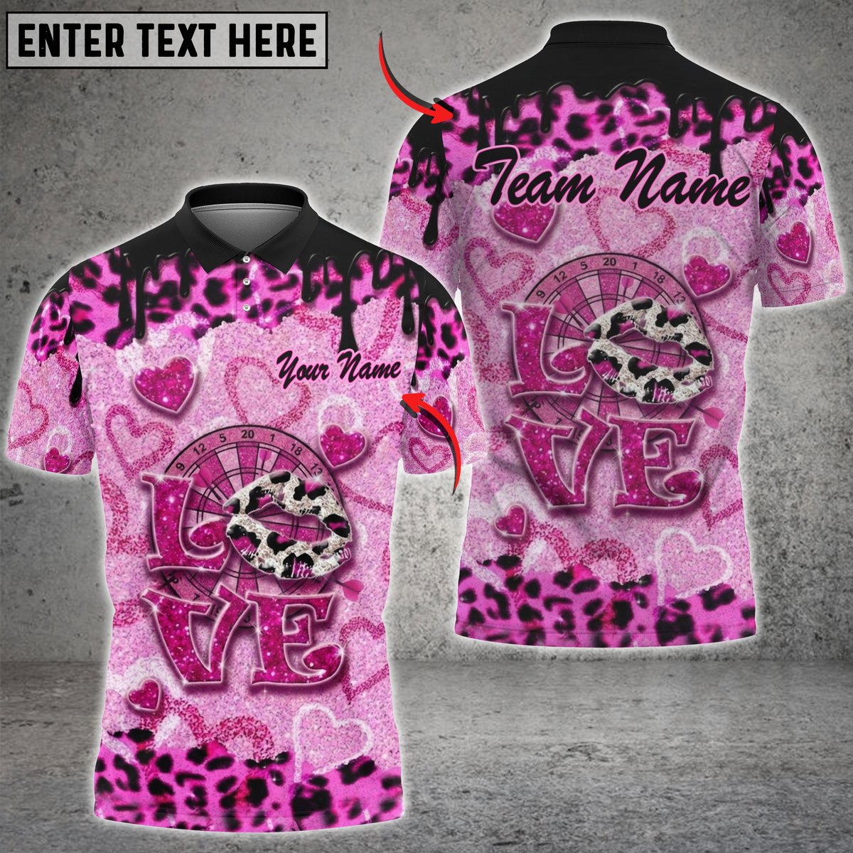 Blisscorners Darts Pink Love Leopard Hearts Drip Lips Dartboard Personalized Name, Team Name 3D Shirt