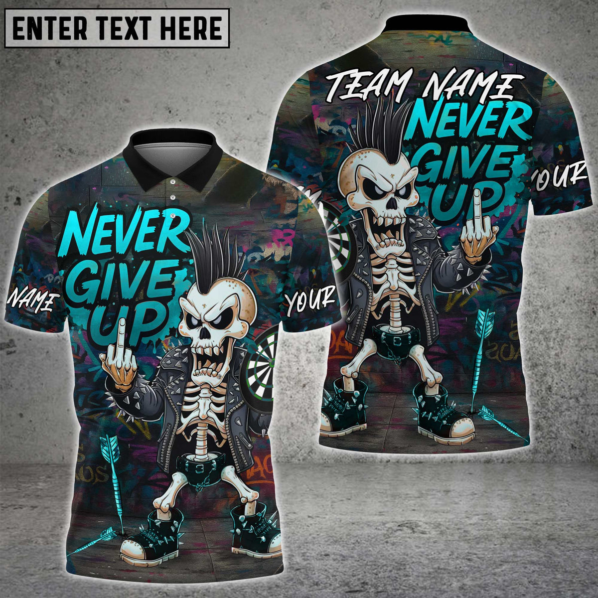 Blisscorners Bowling Never Give Up Punk Skeleton Multicolor Customized Name, Team Name 3D Shirt