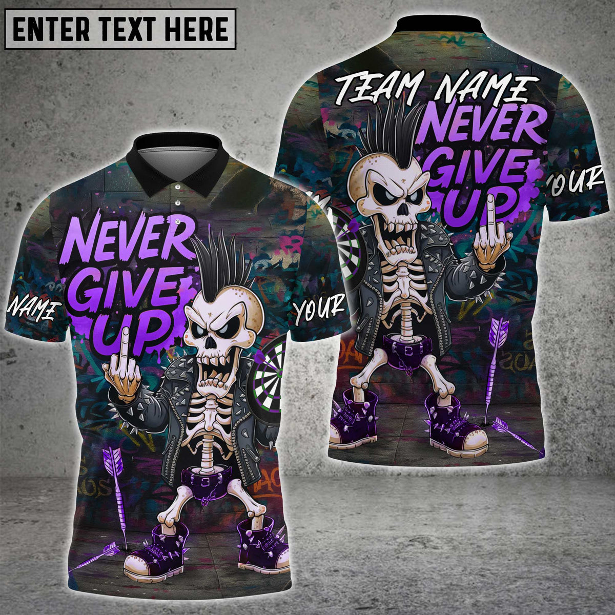 Blisscorners Bowling Never Give Up Punk Skeleton Multicolor Customized Name, Team Name 3D Shirt
