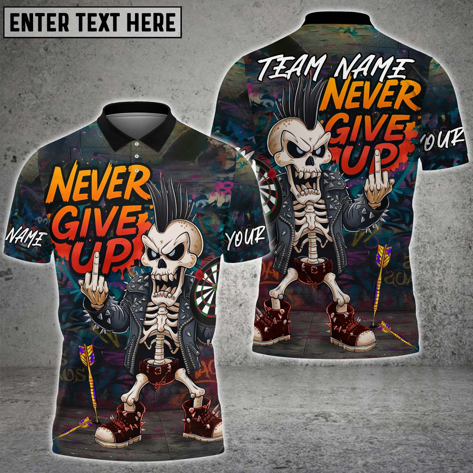 Blisscorners Bowling Never Give Up Punk Skeleton Multicolor Customized Name, Team Name 3D Shirt