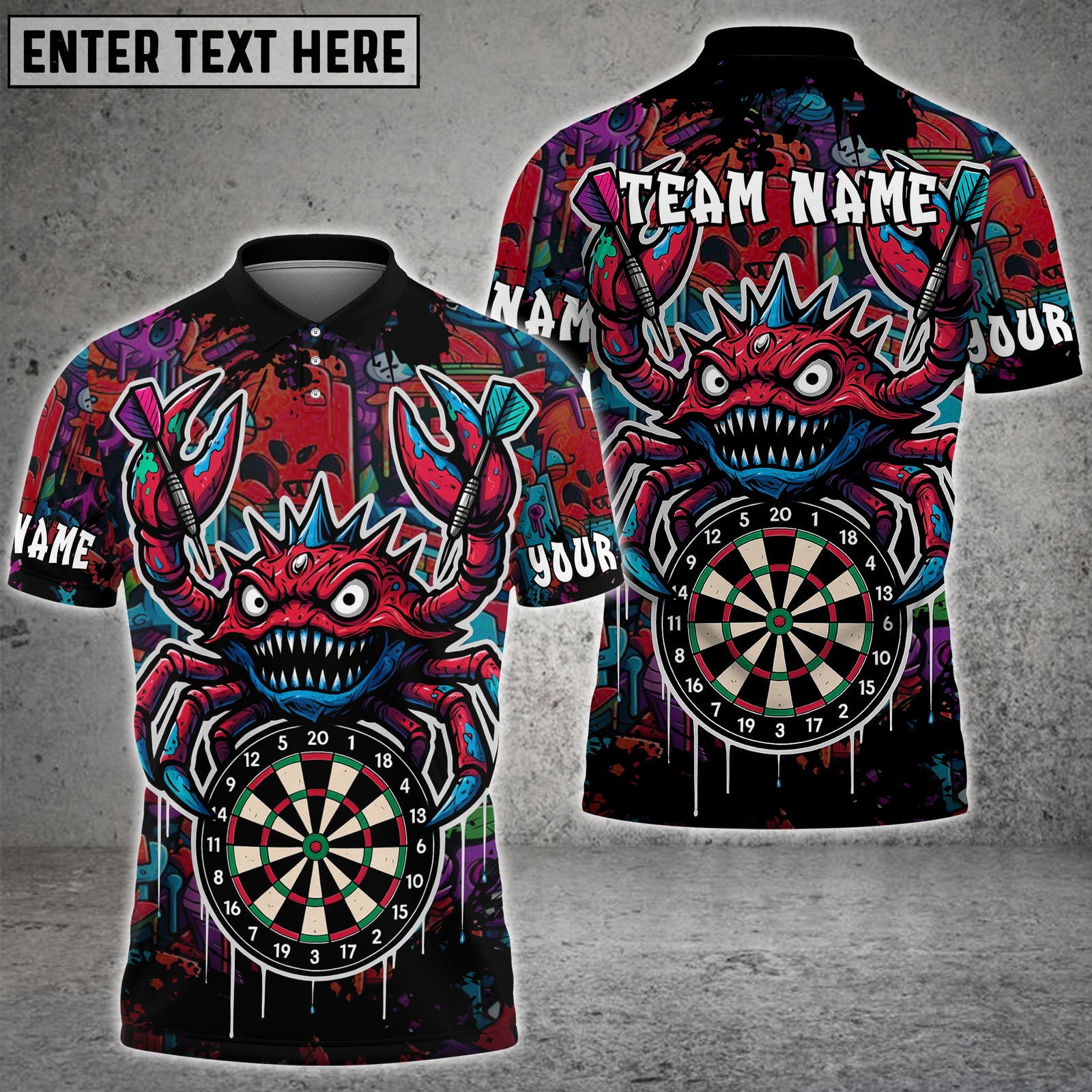 Blisscorners Darts Monster Crab Graffiti Dartboard Multicolor Customized Name, Team Name 3D Shirts