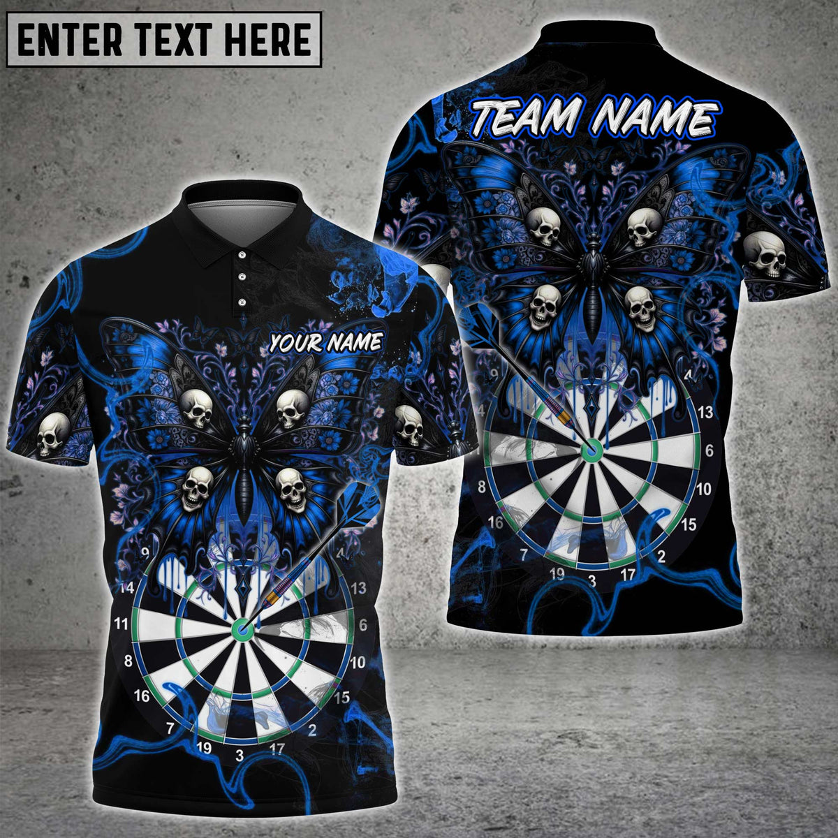 Blisscorners Darts Gothic Skull Butterfly Dartboard Multicolor Customized Name, Team Name 3D Shirts