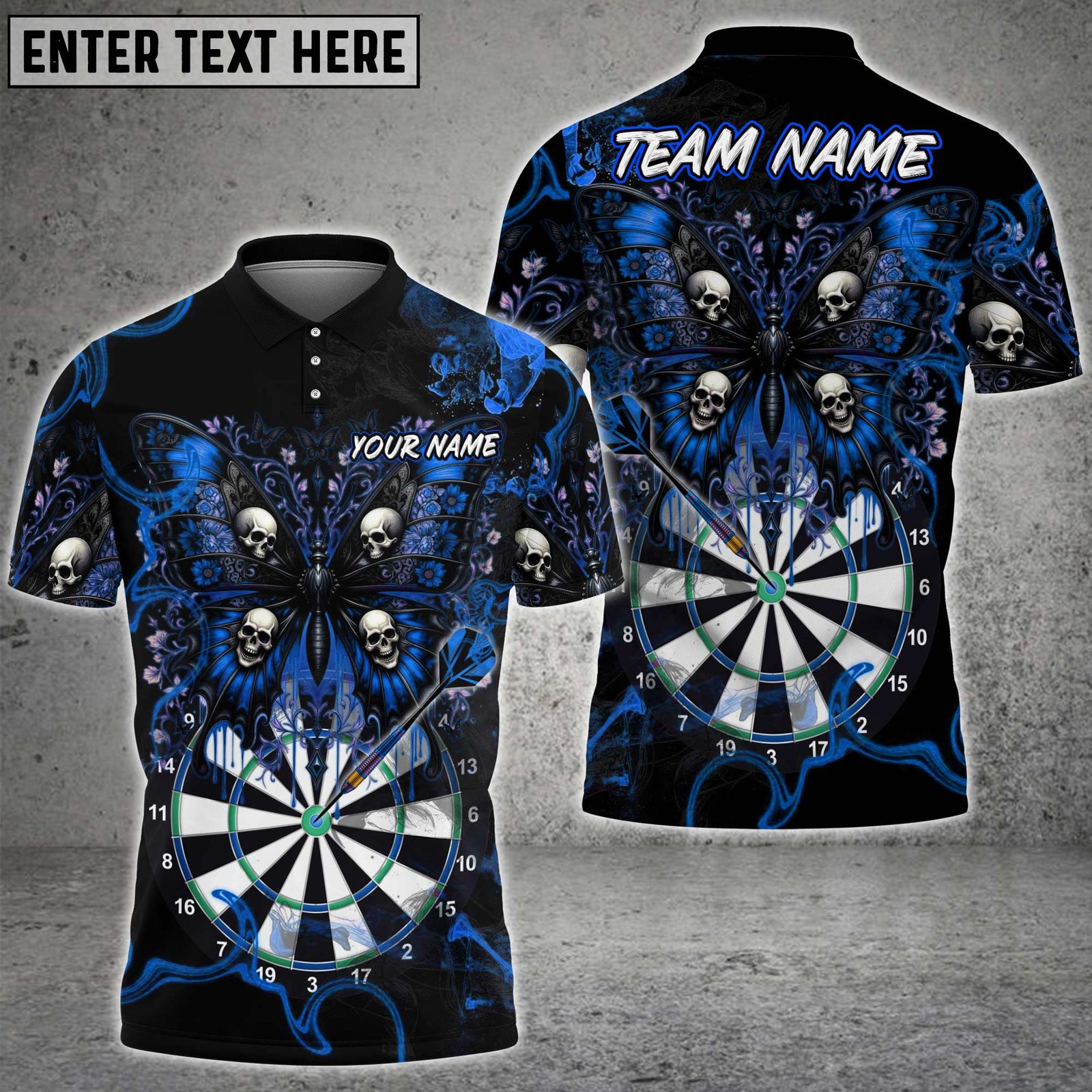 Blisscorners Darts Gothic Skull Butterfly Dartboard Multicolor Customized Name, Team Name 3D Shirts