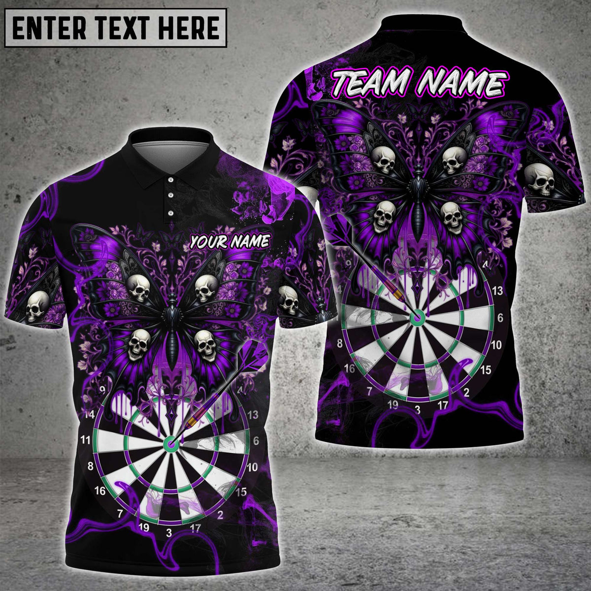 Blisscorners Darts Gothic Skull Butterfly Dartboard Multicolor Customized Name, Team Name 3D Shirts