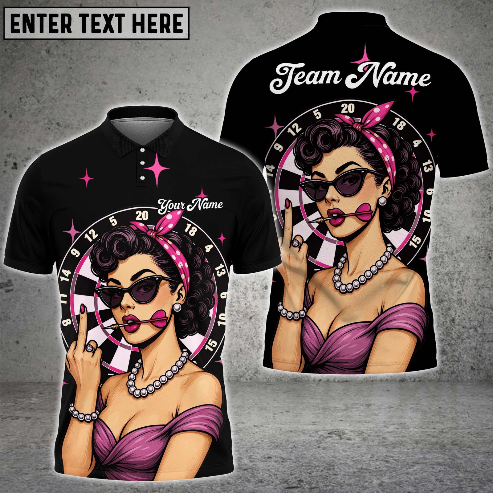 Blisscorners Darts Pinup Girl Retro Style Multicolor Customized Name, Team Name 3D Shirts
