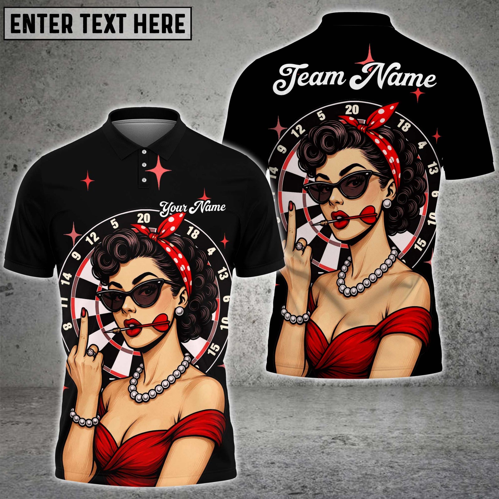 Blisscorners Darts Pinup Girl Retro Style Multicolor Customized Name, Team Name 3D Shirts