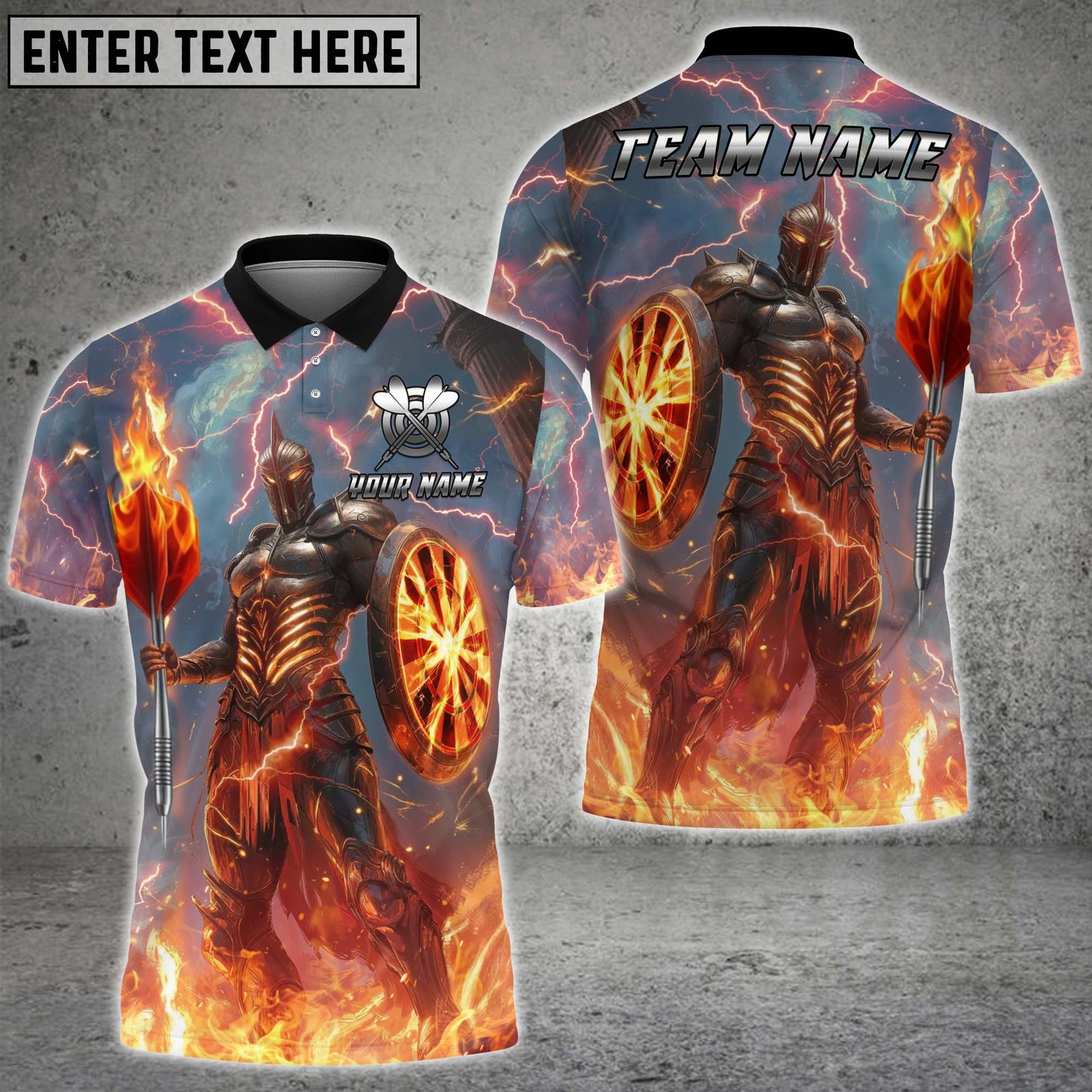 Blisscorners Darts Fire Knight Multicolor Customized Name, Team Name 3D Shirts