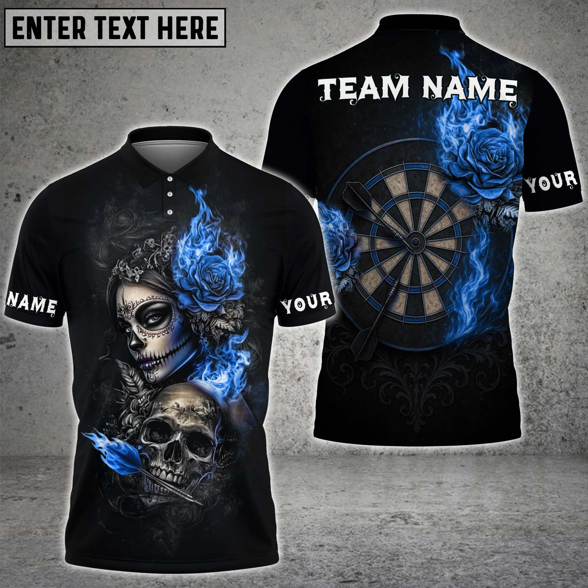Blisscorners Darts Skull and Rose Flame Design Multicolor Customized Name, Team Name 3D Shirts
