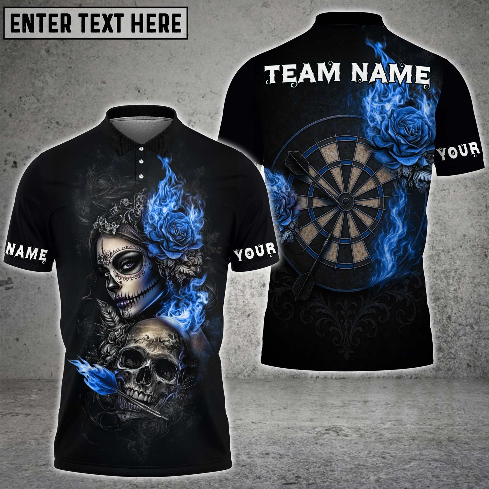 Blisscorners Darts Skull and Rose Flame Design Multicolor Customized Name, Team Name 3D Shirts
