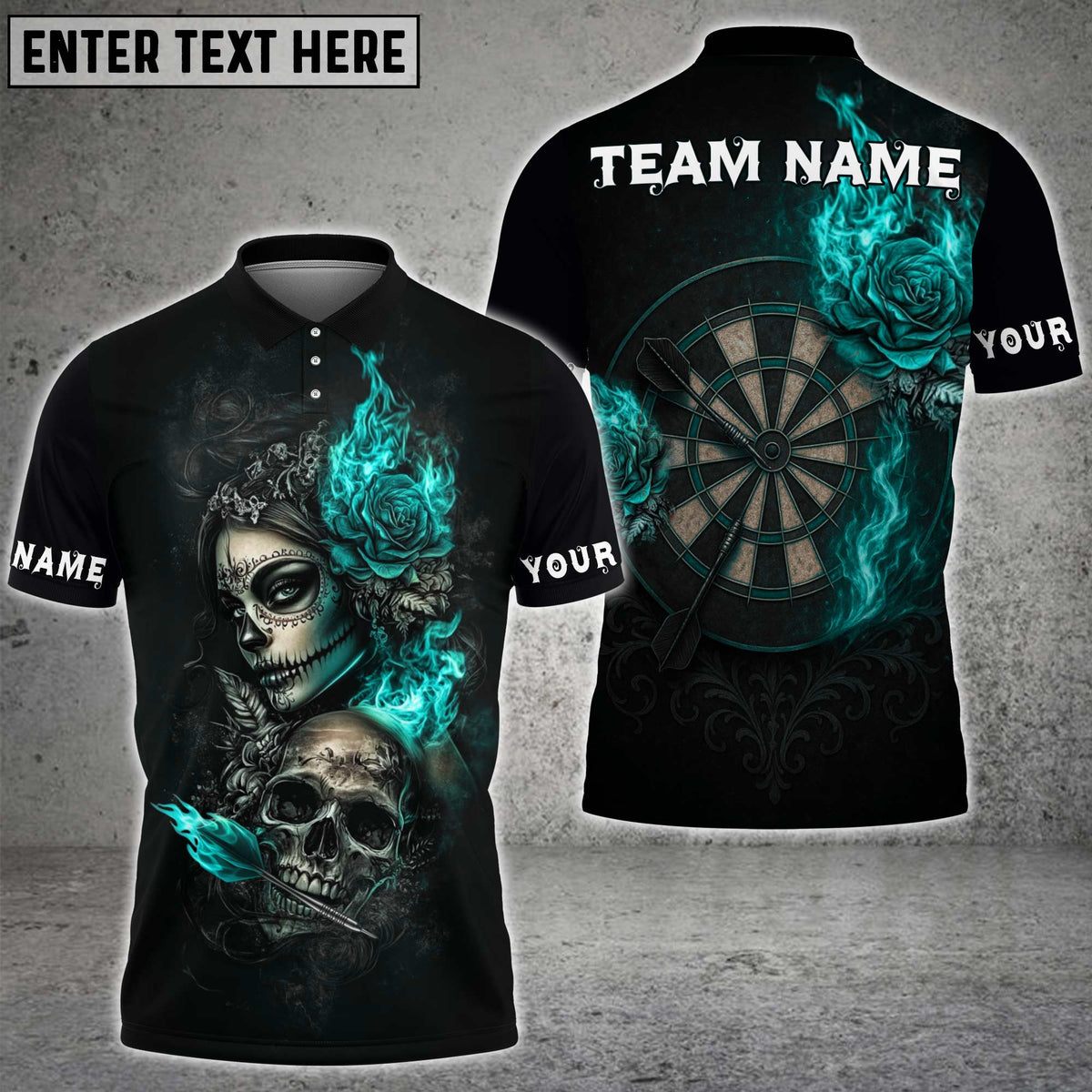 Blisscorners Darts Skull and Rose Flame Design Multicolor Customized Name, Team Name 3D Shirts
