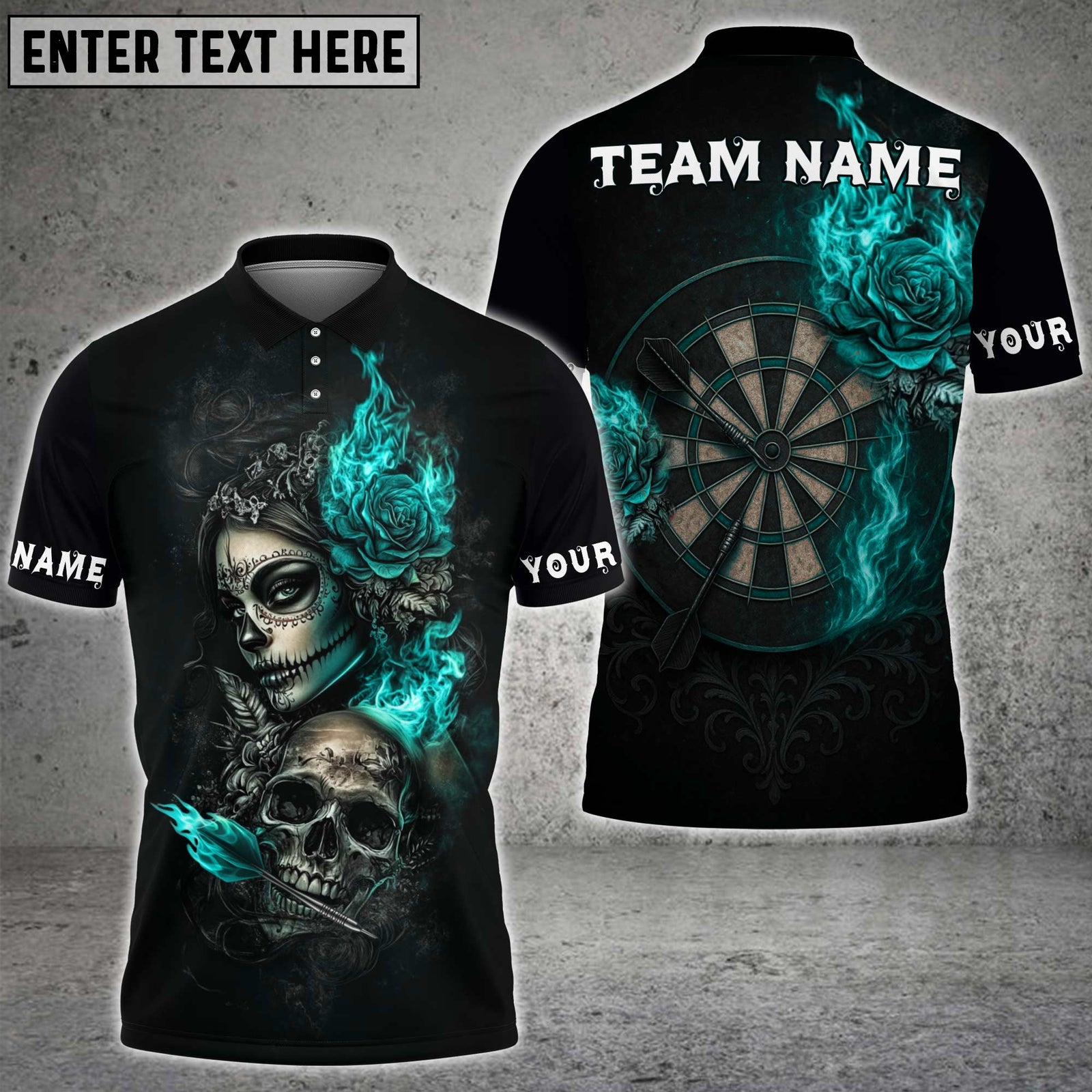 Blisscorners Darts Skull and Rose Flame Design Multicolor Customized Name, Team Name 3D Shirts