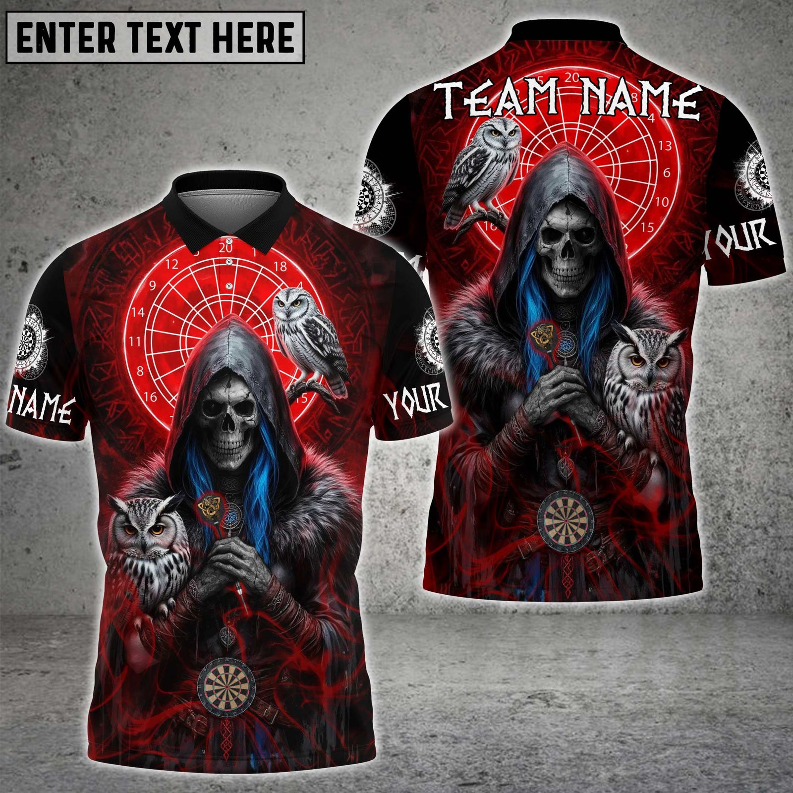 Blisscorners Darts Skull Shadow Owl Multicolor Customized Name, Team Name 3D Shirts