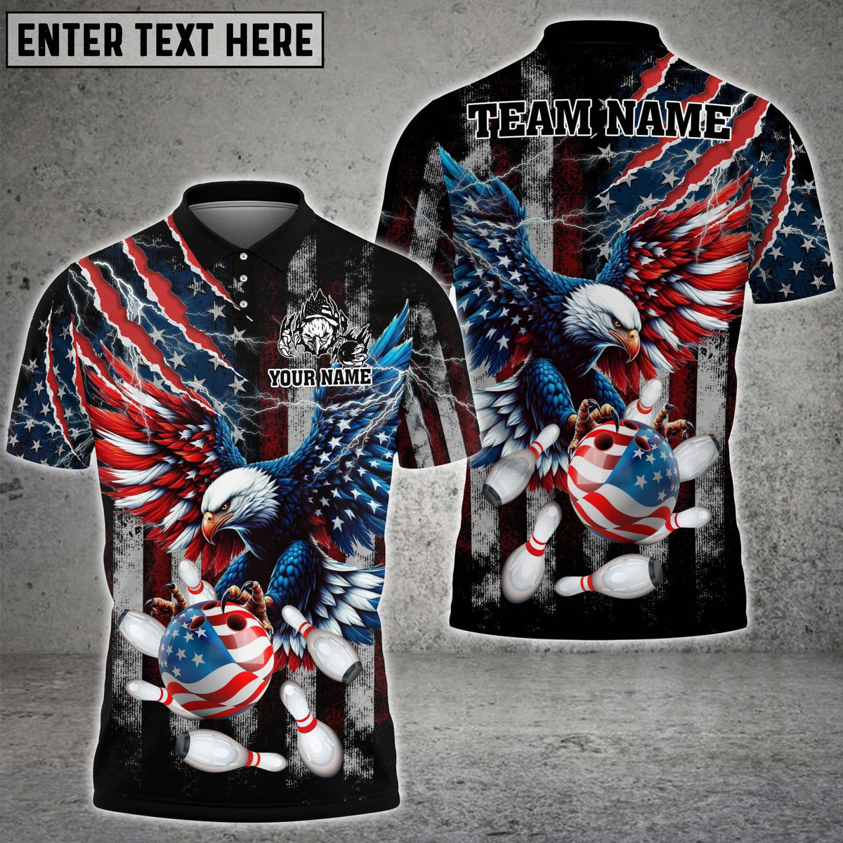 Blisscorners Bowling Eagle American Flag Lightning Personalized Name 3D Unisex Shirt