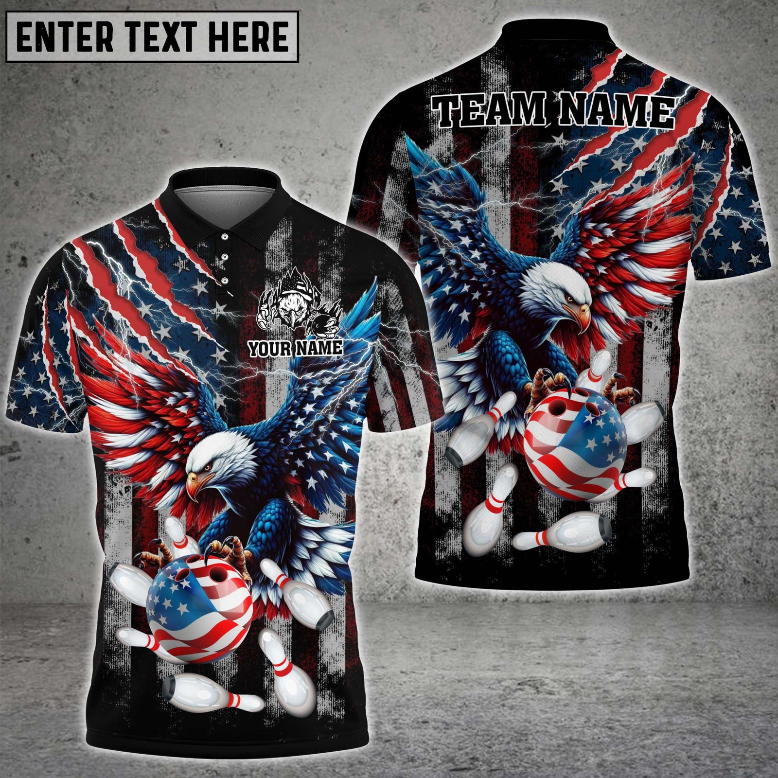 Blisscorners Bowling Eagle American Flag Lightning Personalized Name 3D Unisex Shirt