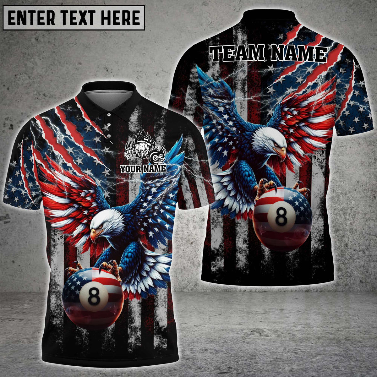 Blisscorners Billiard Eagle American Flag Lightning Personalized Name 3D Unisex Shirt