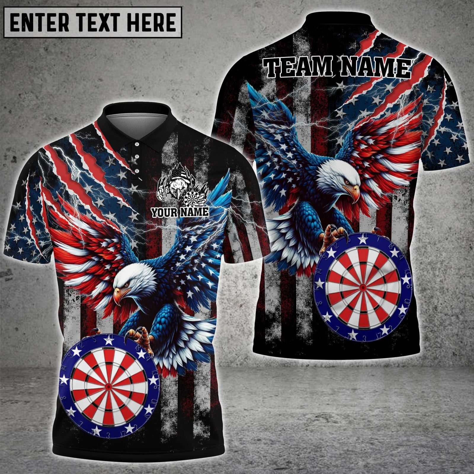 Blisscorners Darts Eagle American Flag Lightning Personalized Name 3D Unisex Shirt