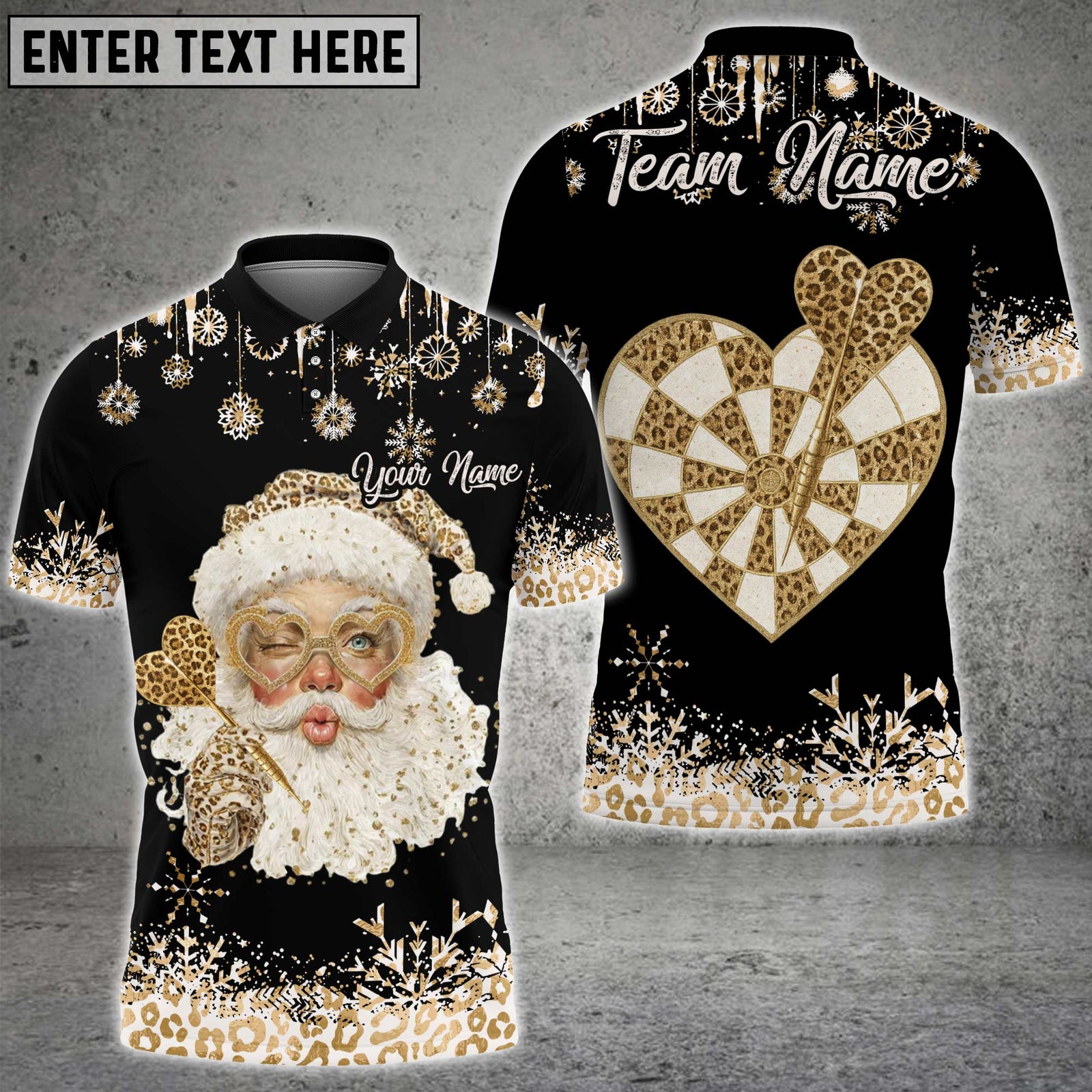 Blisscorners Darts Leopard Print Santa Heart Multicolor Customized Name, Team Name 3D Shirts