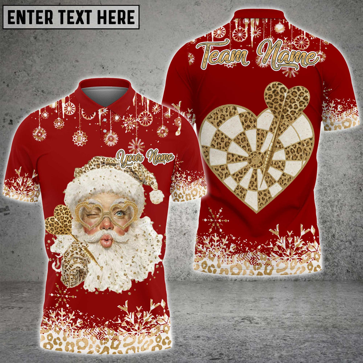 Blisscorners Darts Leopard Print Santa Heart Multicolor Customized Name, Team Name 3D Shirts