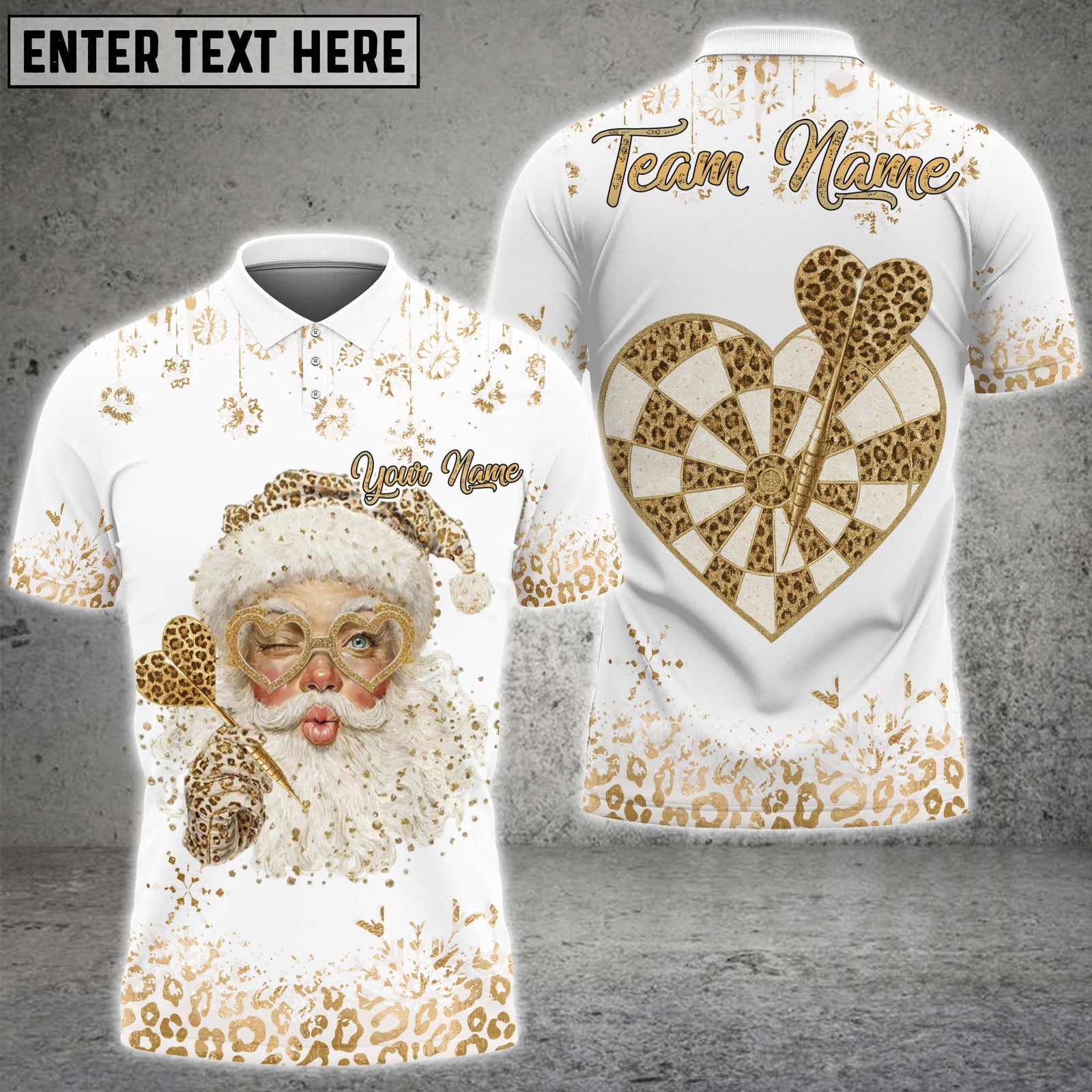 Blisscorners Darts Leopard Print Santa Heart Multicolor Customized Name, Team Name 3D Shirts