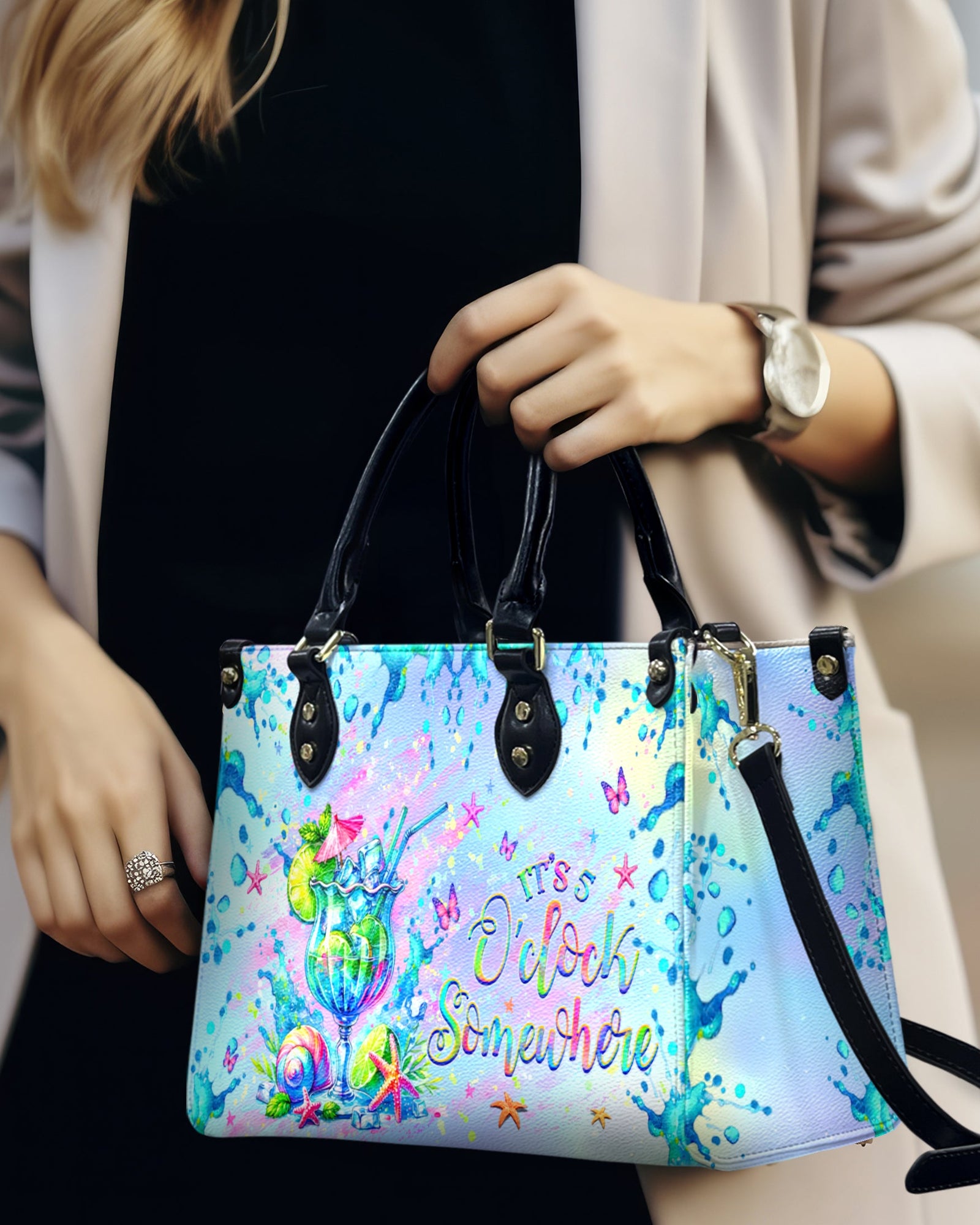BLISSCORNERS IT'S 5 O'CLOCK SOMEWHERE LEATHER HANDBAG