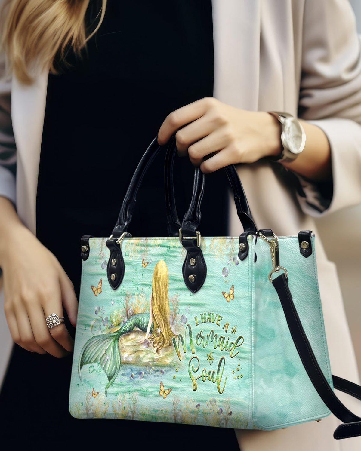 BLISSCORNERS I HAVE A MERMAID SOUL LEATHER HANDBAG