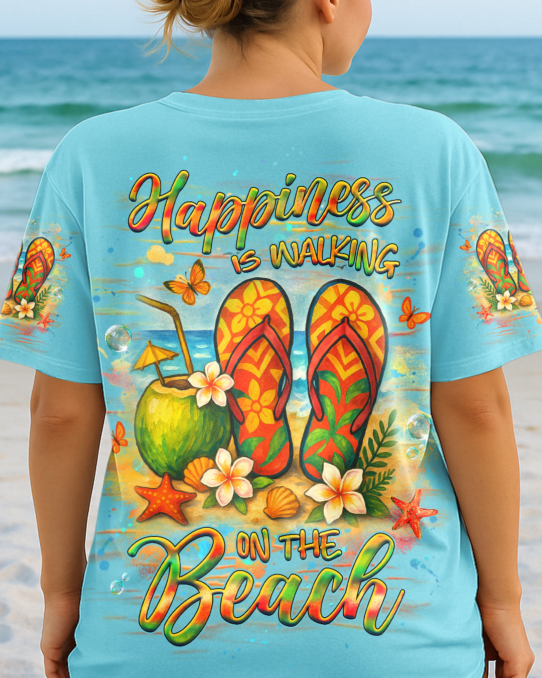 BLISSCORNERS HAPPINESS IS WALKING ON THE BEACH FLIP FLOPS ALL OVER PRINT