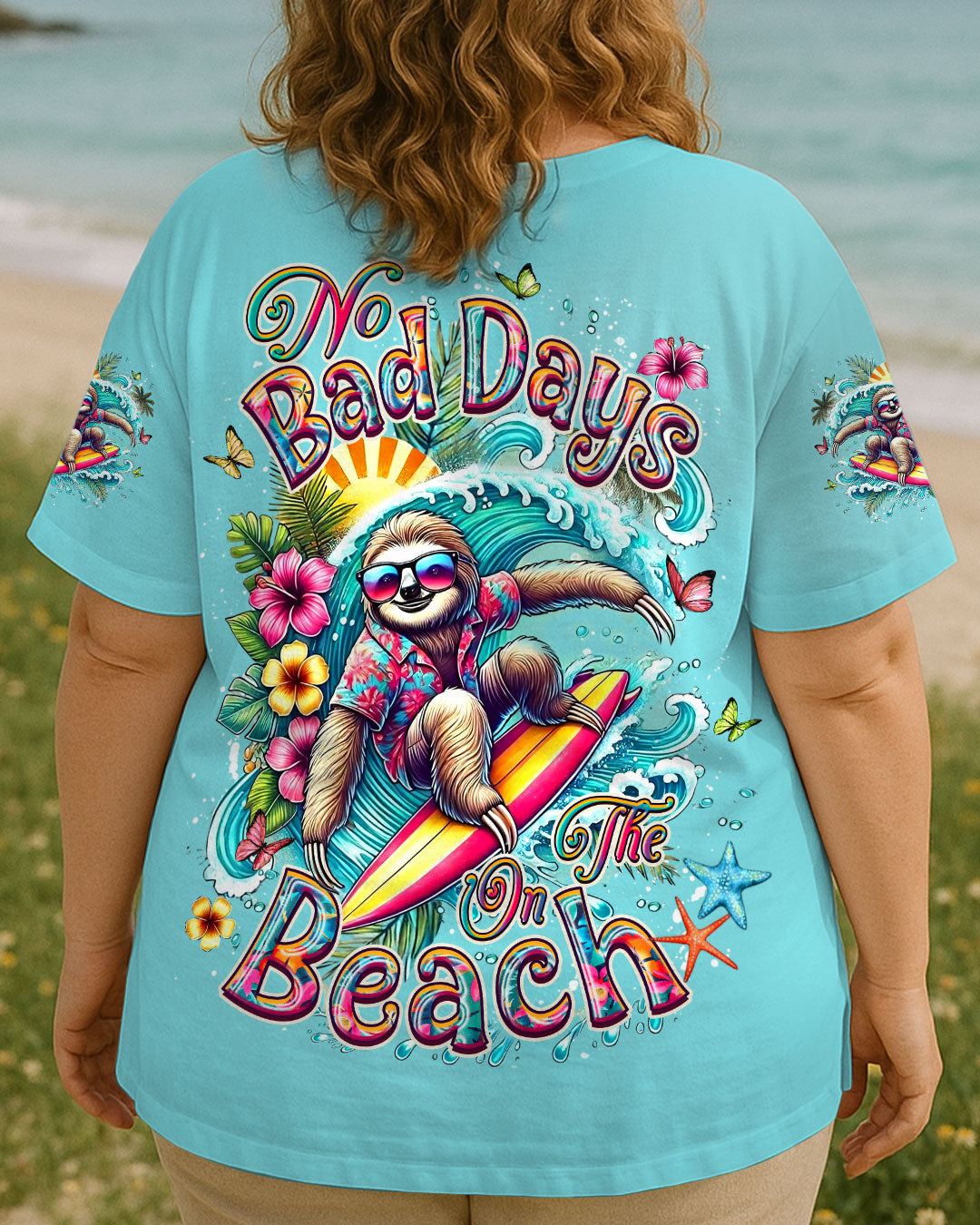 BLISSCORNERS NO BAD DAYS ON THE BEACH SLOTH ALL OVER PRINT
