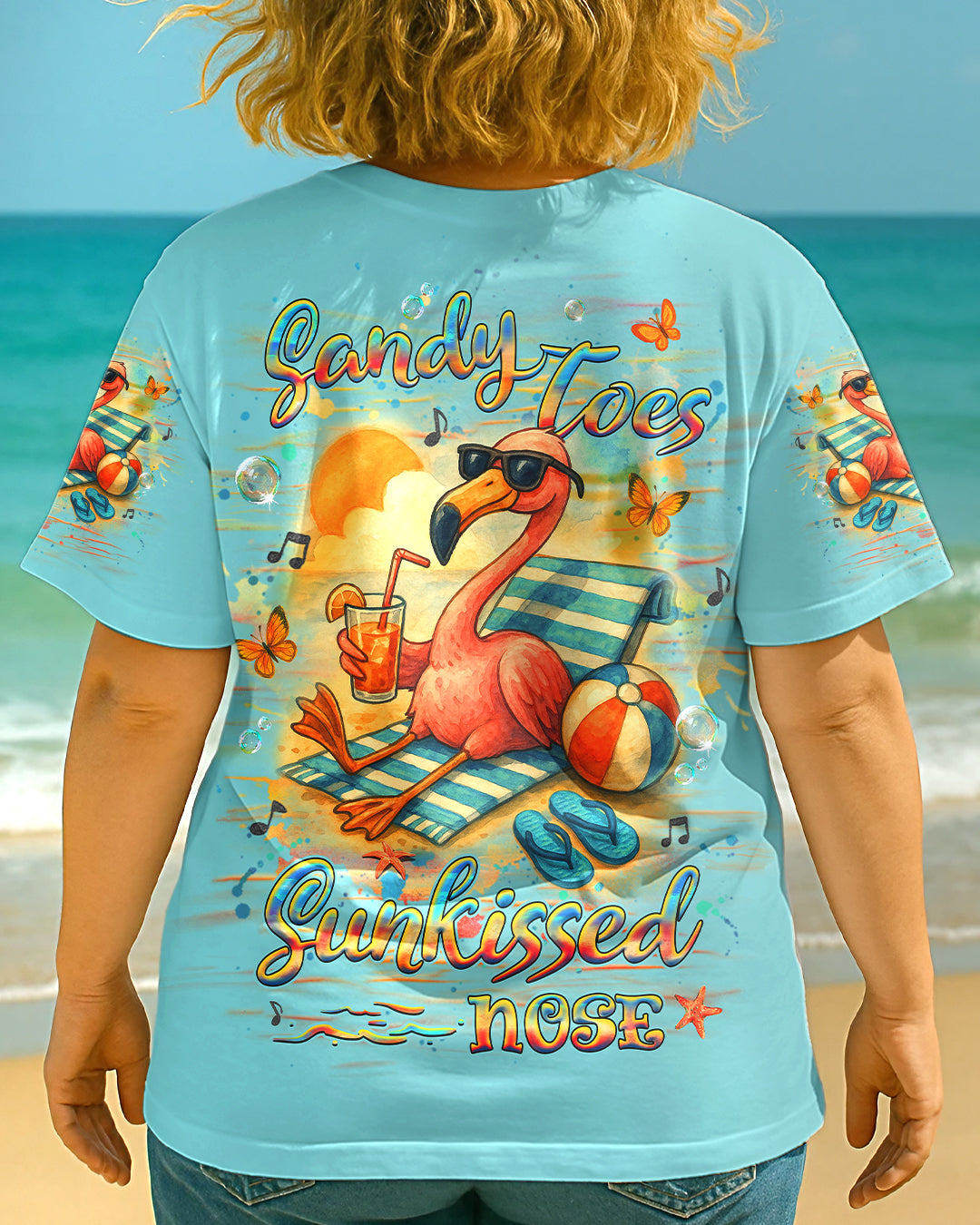 BLISSCORNERS SANDY TOES SUNKISSED NOSE FLAMINGO ALL OVER PRINT