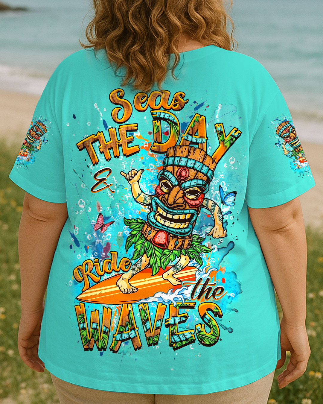 BLISSCORNERS SEAS THE DAY AND RIDE THE WAVES TIKI ALL OVER PRINT