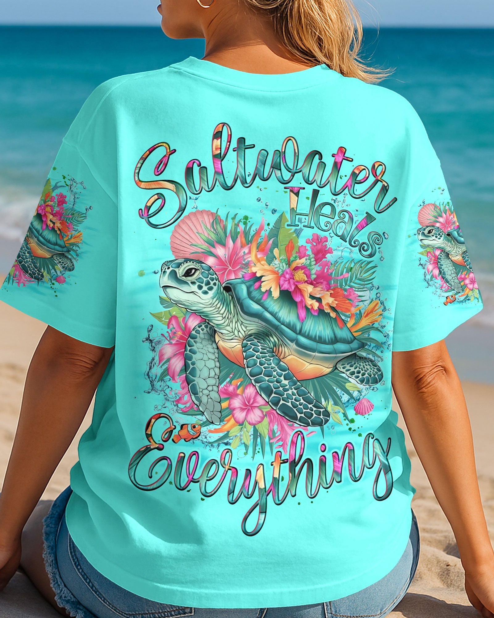 BLISSCORNERS SALTWATER HEALS EVERYTHING TURTLE ALL OVER PRINT