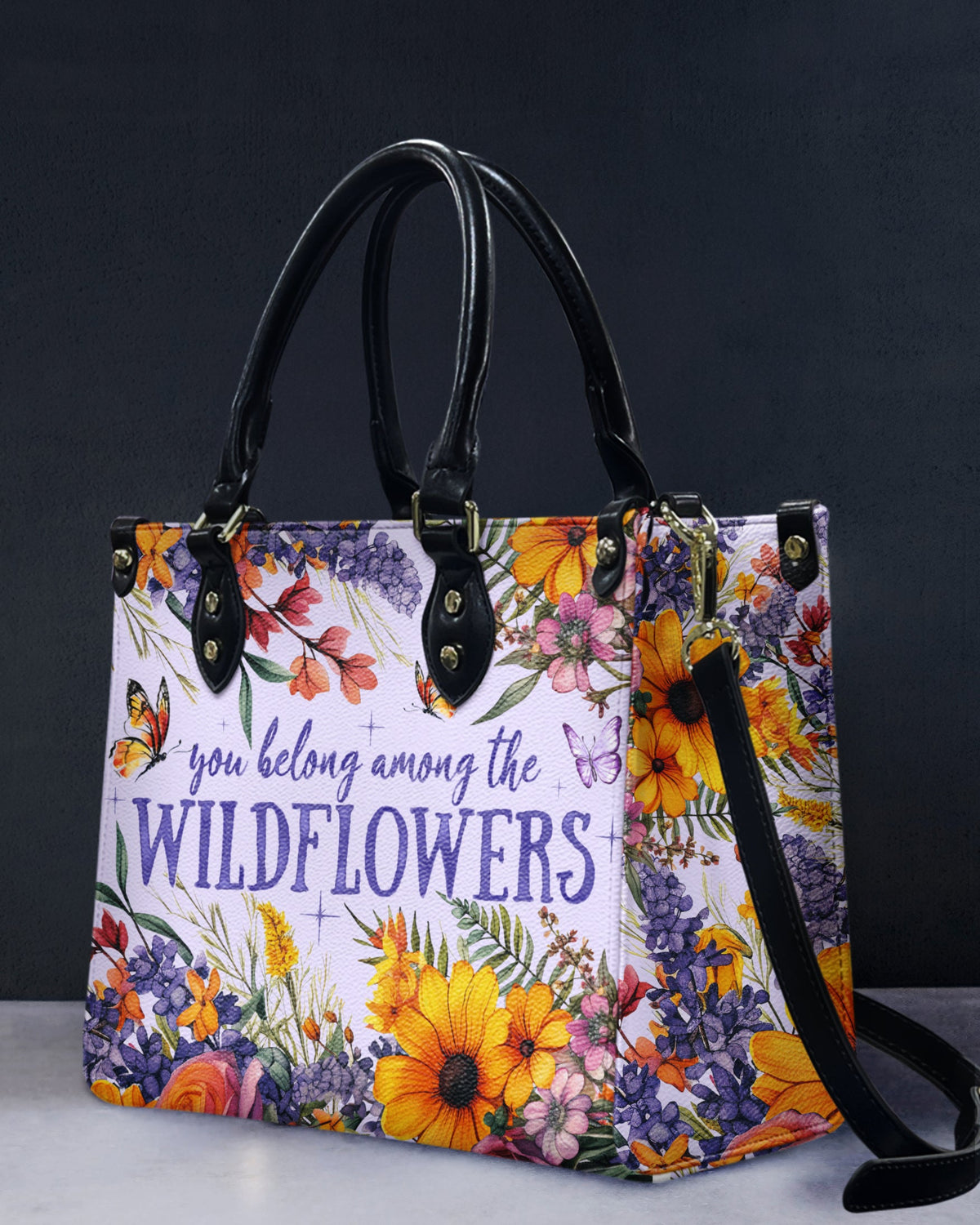 BLISSCORNERS YOU BELONG AMONG THE WILDFLOWERS LEATHER HANDBAG