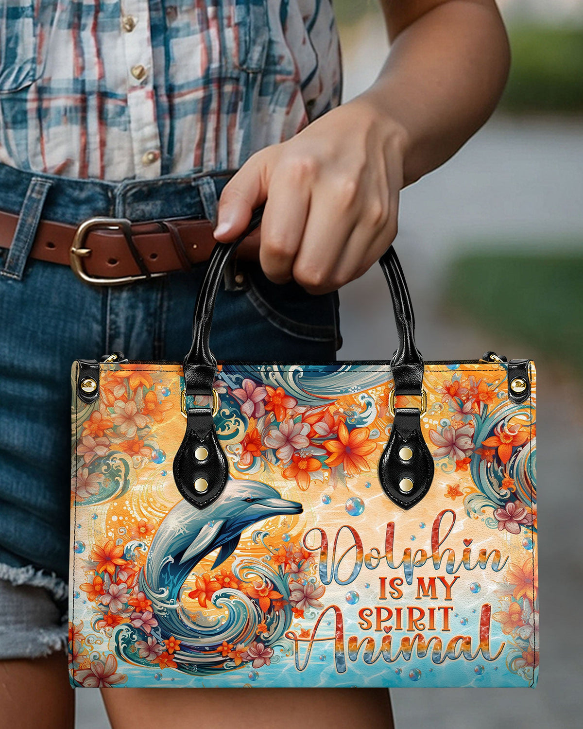 BLISSCORNERS DOLPHIN IS MY SPIRIT ANIMAL LEATHER HANDBAG